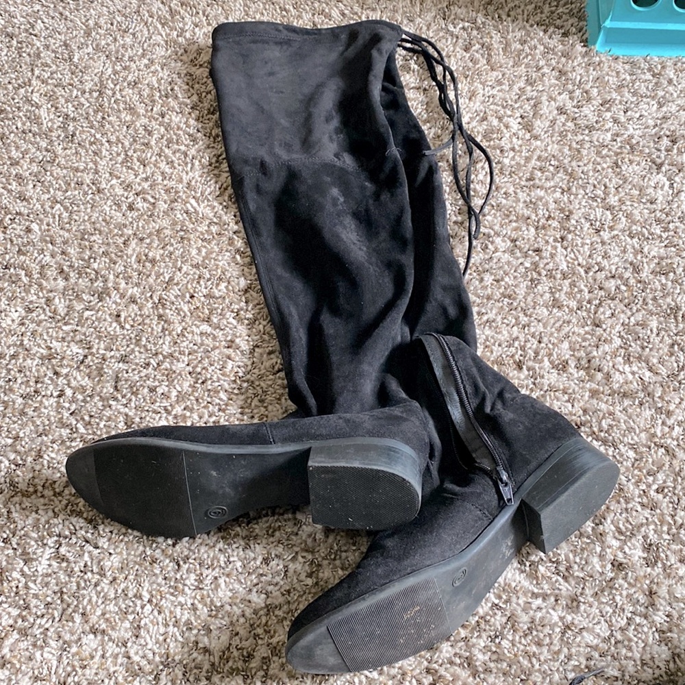 Black Crushed Velvet Thigh High Boots